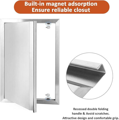 BI-DTOOL Outdoor Kitchen Single Doors 17" W X 24" H BBQ Access Door Thickened 304 Brushed Stainless Steel Doors for Indoor/Outdoor Kitchen Outdoor Cabinet Barbeque Grill or BBQ Island