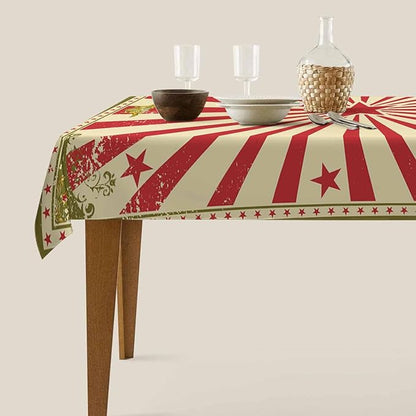 TKS MITLAN Vintage Circus Tablecloth 60x84 Inch Rectangular Carnival Red Stars Sunbeam Fun Performing Art Oblong Table Cloth Kitchen Table Decorations for Home Dinner Party