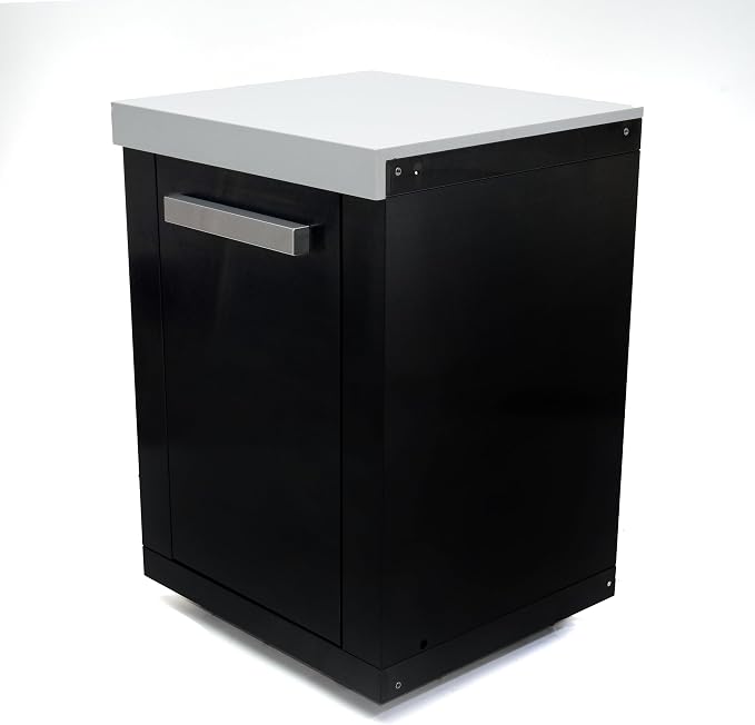 Mont Alpi 25" Stainless Steel Extra Storage Right Cabinet Module with Magnetic Door & White Granite Countertop - 2 Shelves | 805 & 400 Black Series