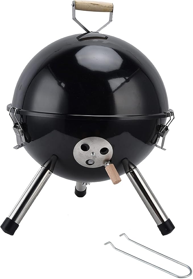 Tyenaza Charcoal Grill, Portable Spherical Grill with 3-Point Locking Lid for Heat Preservation, Dual Venting System