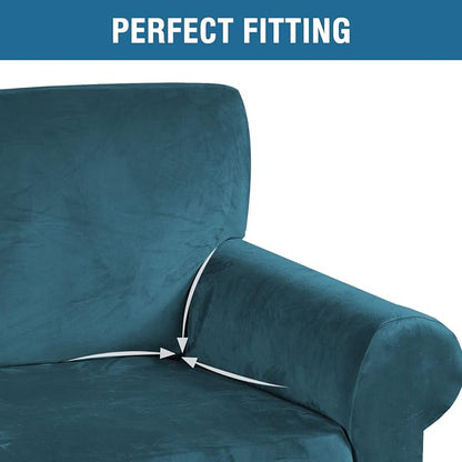 H.VERSAILTEX Stretch Velvet Armchair Cover Couch Covers 1 Cushion Chair Slipcover for Living Room Furniture Cover Crafted from Thick Comfy Rich Velour (Chair 31"-49", Deep Teal)