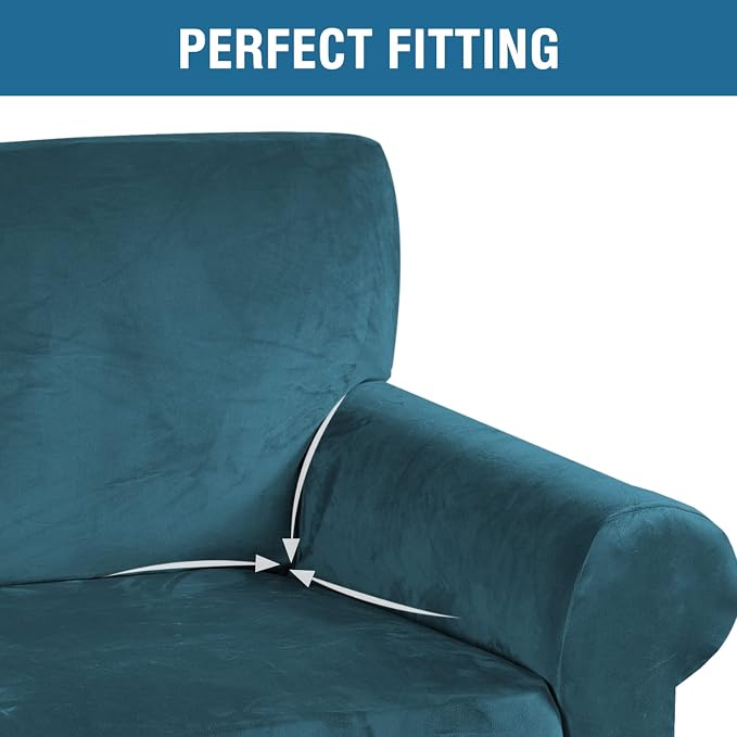 H.VERSAILTEX Stretch Velvet Sofa Covers Large Couch Covers Sofa Slipcovers Furniture Protector Soft with Non Slip Elastic Bottom, Feature Thick Comfy Rich Velour (Extra Wide Sofa 98"-105", Deep Teal)