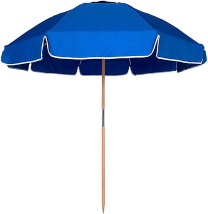 AMMSUN 7.5ft Heavy Duty High Wind Beach Umbrella Commercial Grade with Air Vent Ash Wood Pole & Carry Bag UPF 50+ Sun Protection for Patio Garden Pool Backyard Blue