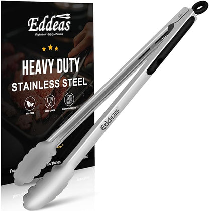 Eddeas Grill Tongs, 17 Inch Extra Long BBQ Tongs, Heat Resistant 600 Degrees Stainless Steel tongs, Kitchen Metal Locking Tongs for Cooking, Grilling, Outdoor Barbecue