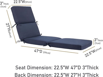 3" Solid Outdoor Lounge Chair Cushion, 74 x 22.5 inch Weather Resistant Chaise Lounge Cushion with 6 Ties for Patio Pool Furniture