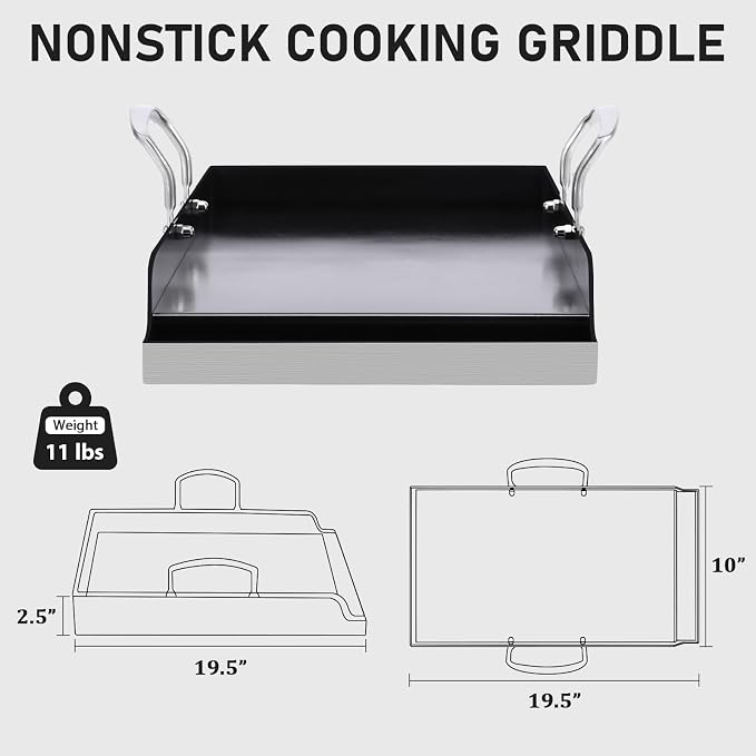 Utheer 19.5 x 10 Stainless Steel Griddle for Gas Grill and Stove Top | Ceramic Nonstick Stainless Steel Griddle Fits Gas Grill, Charcoal Grill and Stove Top with Grease Channel and X-Ridge Base