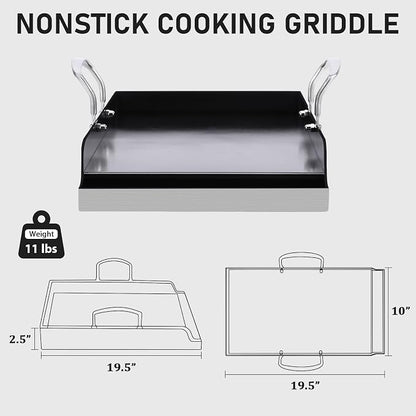 Utheer 19.5 x 10 Stainless Steel Griddle for Gas Grill and Stove Top | Ceramic Nonstick Stainless Steel Griddle Fits Gas Grill, Charcoal Grill and Stove Top with Grease Channel and X-Ridge Base