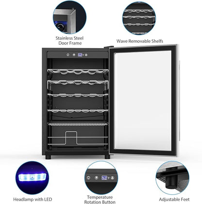 Electactic 4.4 Cu.ft Wine Cooler Refrigerator, 37 Bottle Freestanding Cabinet Wine Cellars, Wine Fridge with Glass Door for Home Use, Protecting Your Reds, Silver