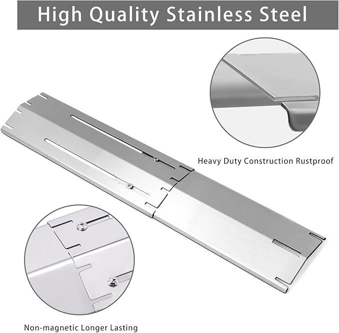 Universal Replacement Heavy Duty Adjustable Heat Plate Shield, Stainless Steel Heat Tent, Burner Cover, Flavorizer Bar, Flamer Tamer for Gas Grill Models, Extends from 11.75" up to 21" L, 3 Pack