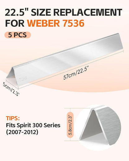7537 Flavorizer Bars 22.5" for Weber Grill Parts Spirit 300 Series, Spirit E310 S310 Grill with Side Control, Genesis Silver B Flavor Bar Stainless Steel Replacement of Weber Grill Part 7536