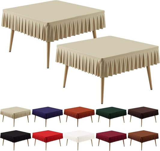 PARTISKY Natural Spandex Square Tablecloths 48x48 Inch, 2 Pack Wrinkle Free Fitted Card Table Cloth Stretch Square Table Cover for Kitchen Dinner, Holiday Party, Wedding Banquet, Display Trade Show