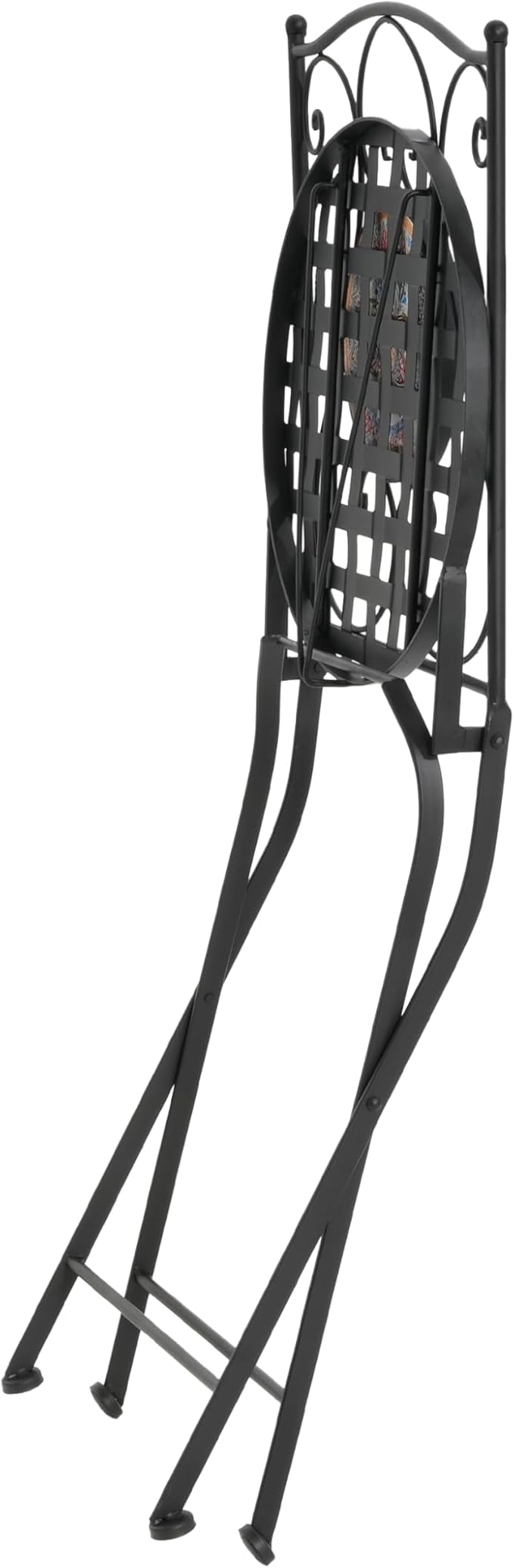 Christopher Knight Home Dorin Patio Ceramic Tile and Iron Frame Bistro Set, 2-Seater Round Top Table+Chairs Set for Garden/Balcony, Poolside, Foldable Chat Set with Iron Mesh Seating Design, Black+Red