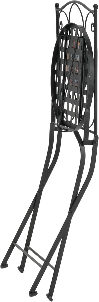 Christopher Knight Home Dorin Patio Ceramic Tile and Iron Frame Bistro Set, 2-Seater Round Top Table+Chairs Set for Garden/Balcony, Poolside, Foldable Chat Set with Iron Mesh Seating Design, Black+Red