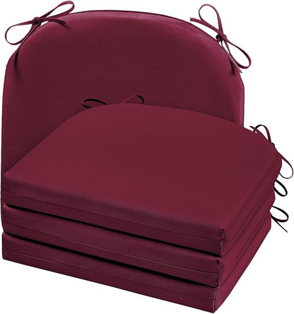 Cozyide Outdoor Chair Cushions, Waterproof Patio Seat Cushions with Adjustable Straps, Round Corner Patio Chair Cushions for Garden, Burgundy, 17x16x2 Inch (Pack of 4)