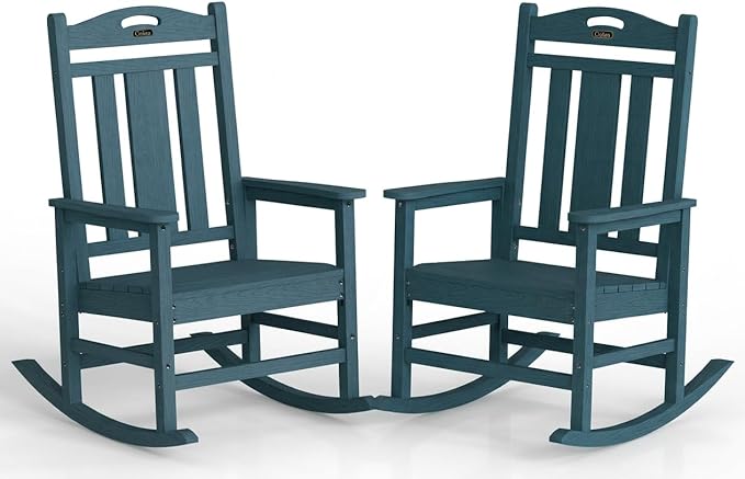 Ciokea Oversized Outdoor Rocking Chairs Set of 2, 380lbs Heavy-Duty Large Patio Rocker, High Back Cozy Porch Chairs, Weather Resistant Patio Rocking Chairs for Outside, Fire Pit, Deck, Slate Blue