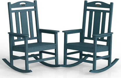 Ciokea Oversized Outdoor Rocking Chairs Set of 2, 380lbs Heavy-Duty Large Patio Rocker, High Back Cozy Porch Chairs, Weather Resistant Patio Rocking Chairs for Outside, Fire Pit, Deck, Slate Blue