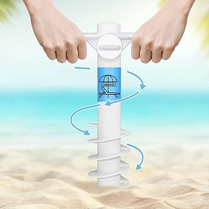 AMMSUN Beach Umbrella Sand Anchor Heavy Duty Outdoor Umbrellas Base with 5 Spiral Screw Universal One Size Fits Most Beach Umbrella Safe Umbrella Holder Stand Ideal for Strong Winds White (2, White)