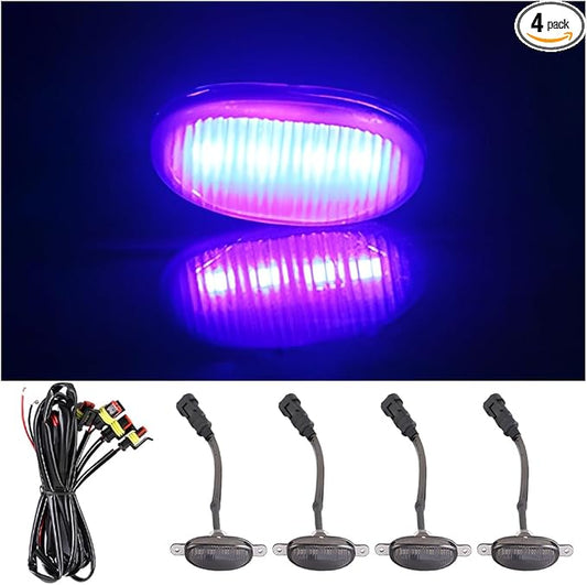HZEL 4PCS Car Grille Lights, Bright Vehicle Front Grill Trim DRL Lamp with Wiring Harness, Waterproof Auto Exterior Grille Bumper LED Running Light, Compatible with F150 F250 F350 (Blue)