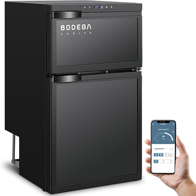 BODEGACOOLER 12 Volt RV Refrigerator, 80L(2.82cu.ft) RV Fridge with Freezer, APP Control Portable Compressor Cooler, -4℉ to 68℉, 12/24V DC for Boat, Yacht, Caravan, Truck, Camping