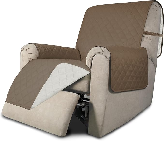 Easy-Going Recliner Chair Slipcover Reversible Sofa Cover Water Resistant Couch Cover Furniture Protector with Elastic Straps for Pets Dog (Recliner 22 inch, Camel/Ivory) | Machine Washable Slipcover For Dogs, Water Resistant Furniture Mat For Living R...