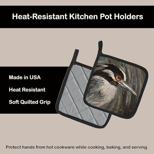 Caroline's Treasures JMK1219PTHD Night Heron Pair of Pot Holders Kitchen Heat Resistant Pot Holders Sets Oven Hot Pads for Cooking Baking BBQ, 7 1/2 x 7 1/2