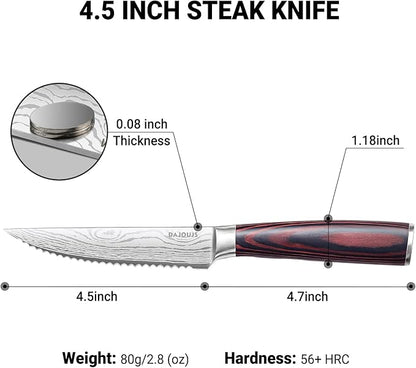 4.5 Inch Serrated Steak Knife - Ultra Sharp Serrated Knife Japanese High Carbon Steel Blade, Ergonomic Handle, Premium Kitchen Cutlery for Steak, BBQ & Outdoor Meals
