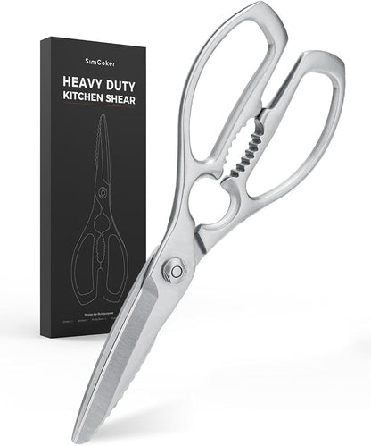 Kitchen Scissors, Forged Stainless Steel Shears for Meat and Vegetables | 3Cr14 one-piece blades with bottle opener, nutcracker and fish scaler; dishwasher safe