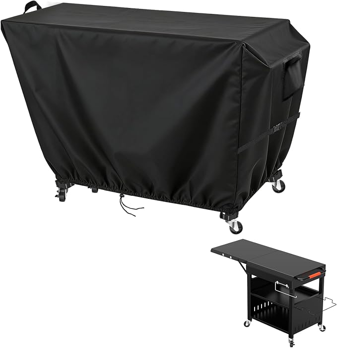 Outdoor Dining Grill Cart Cover - 51" D x 23" W x 34" H, 600D Grill Cart Cover for BBQMall, Heavy Duty Waterproof BBQ Food Prep Table Covers, Black