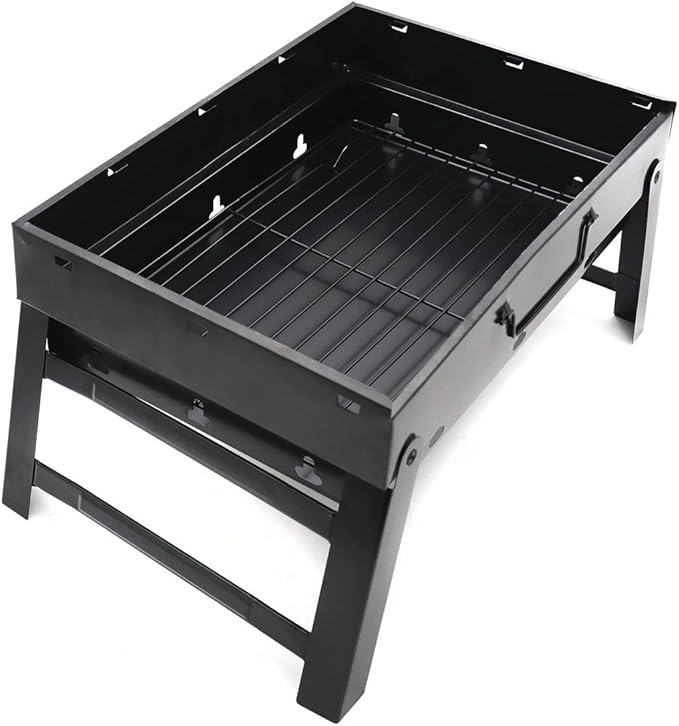 HTTMT- Foldable Compact Barbecue BBQ Grill Charcoal Stove Shish Kabob Tabletop For Outdoor Camping Picnic Travel Cooker [P/N: ET-COOK007-BK]