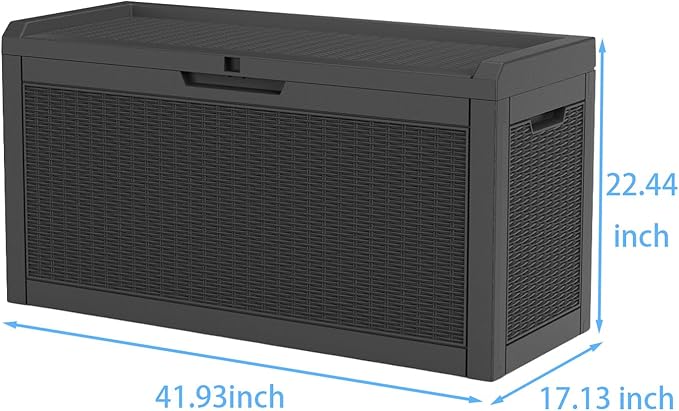 Pepe Tee Waterproof Resin Deck Box, Outdoor Storage Bin for Patio Furniture Cushions, All-Weather Garden Organizer & Seating Bench, Black