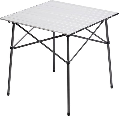 Portal Lightweight Aluminum Folding Square Table Roll Up Top 4 People Table | Portable Outdoor Design; Durable Construction; Easy Setup & Storage;Color: White