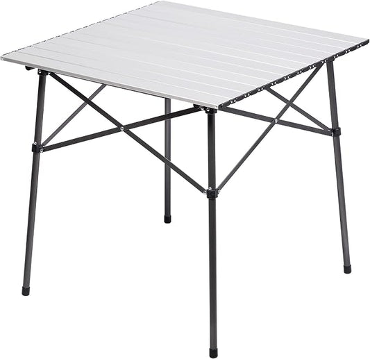 Portal Lightweight Aluminum Folding Square Table Roll Up Top 4 People Table | Portable Outdoor Design; Durable Construction; Easy Setup & Storage;Color: White