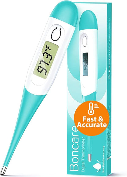 Boncare 10 Seconds Oral Thermometer for Adults and Kids, Blue Green | Accurate & Safe, Rectal Digital Thermometer for Baby, Fever Alarm