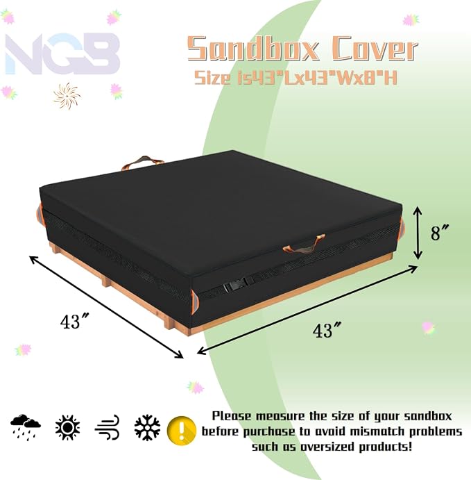 Outdoor Sandbox Cover, Square Kids Sand Box Covers Waterproof and Windproof, Children's Large Sandboxes Cover Sandproof.（43" L x 43" W x 8" H）