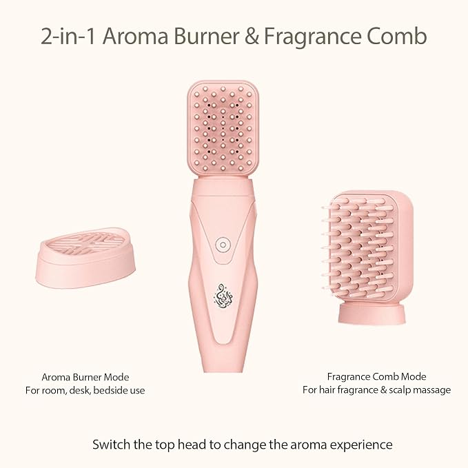 Rechargeable Arabian Electric Incense Burner, 2-in-1 Handheld Incense Comb, USB Electric Aroma Diffuser, Portable Fragrance Burner for Home, Travel, Muslim Ramadan Gift. (Pink)