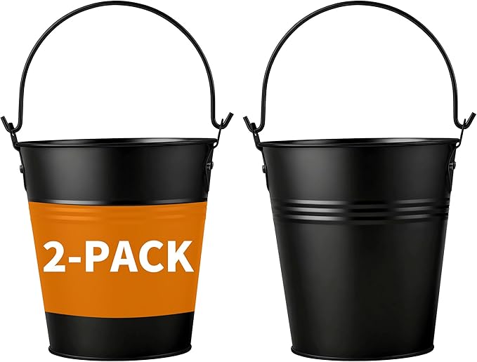 2 Pack Black Grease Bucket for Pellet Grill Smokers Heavy Duty Galvanized Steel Drip Catcher, Rust-Proof 5.6" Diameter, Easy Clean BBQ Accessory