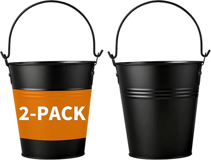 2 Pack Black Grease Bucket for Pellet Grill Smokers Heavy Duty Galvanized Steel Drip Catcher, Rust-Proof 5.6" Diameter, Easy Clean BBQ Accessory