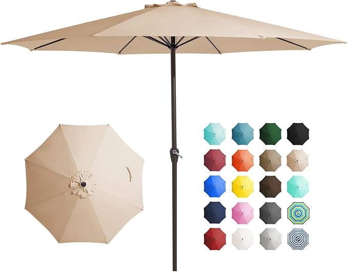 JEAREY 12' Patio Umbrellas Outdoor Table Market Umbrella w/Crank, 8 Sturdy Ribs, UV Protection Windproof for Garden, Deck, Backyard, Pool(Beige)