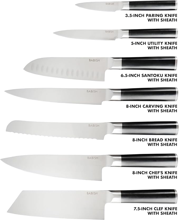 Babish 14-Piece Full Tang Forged Kitchen Knife Set – High-Carbon 1.4116 German Steel Cutlery with Protective Sheaths – Professional Chef Knife Set