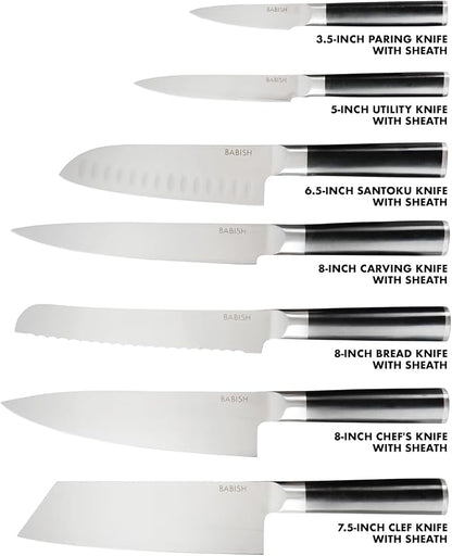 Babish 14-Piece Full Tang Forged Kitchen Knife Set – High-Carbon 1.4116 German Steel Cutlery with Protective Sheaths – Professional Chef Knife Set