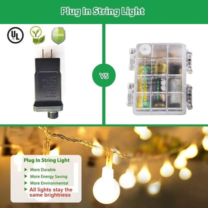 RaThun Globe String Lights Plug in 116 Ft. 200 LED 8 Modes with Remote,Waterproof Fairy String Lights for Indoor Outdoor Bedroom Party Wedding Garden Christmas Tree Decor,Warm White