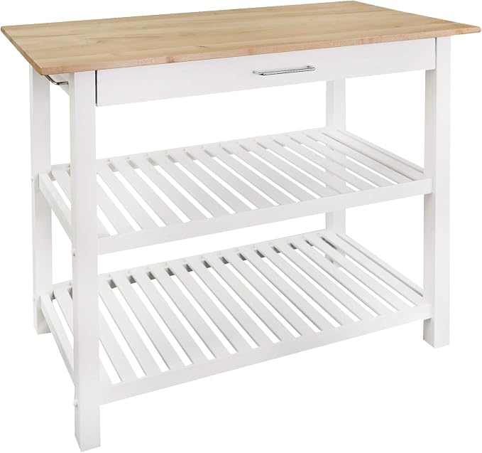 Casual Home Solid Wood Kitchen Island, Natural Maple Top, White Base (New) 40*20*36.5inch
