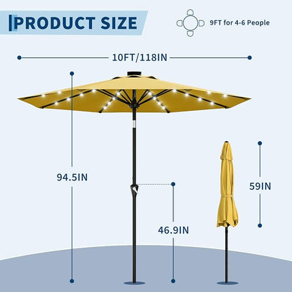 Garvee patio Umbrella with Solar Lights, Outdoor Table Umbrella with 8 Durable Ribs, Tilt & Crank Mechanism, Waterproof & UV Protection for Garden, Backyard, Poolside,