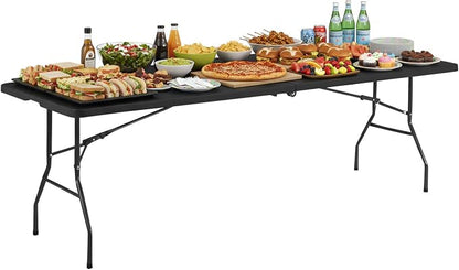 PayLessHere Folding Table Plastic Picnic Table for Parties Wedding Camping Office with Carrying Handle (Black, 8 FT)