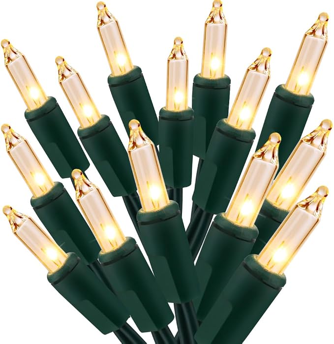 BrizLabs Clear Christmas Lights, 50 Count Warm White Incandescent Lights | Linkable; UL Certified; Outdoor White Christmas Lights Mini Light Set Green Wire Indoor Outside Xmas Tree Holiday Party Decor