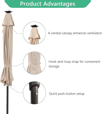 Helios&Hestia 9 ft Small Half Round Solar Powered Wall Outdoor Market Patio Umbrella with LED Lights and Tilt for Garden, Deck, Balcony