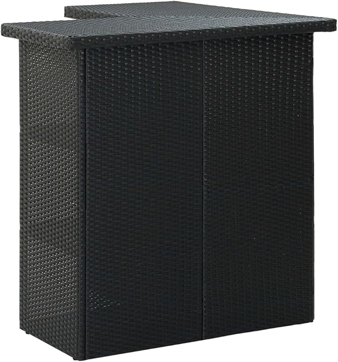 Modular Corner Bar Table with Storage Shelves Black PE Rattan for Dining Room Kitchen and Outdoor Use