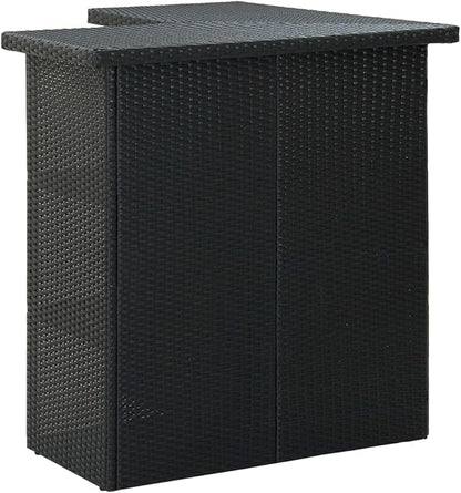 Modular Corner Bar Table with Storage Shelves Black PE Rattan for Dining Room Kitchen and Outdoor Use