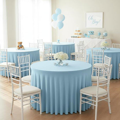 HolidayIdeas Fitted Baby Blue Spandex Table Skirts for Wedding Party,60 Inch Round,6 Pack