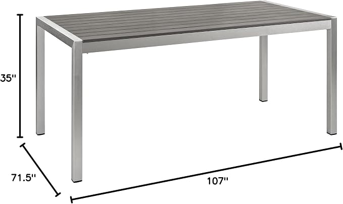 Modway Shore 5-Piece Aluminum Outdoor Patio Dining Table Set in Silver Black
